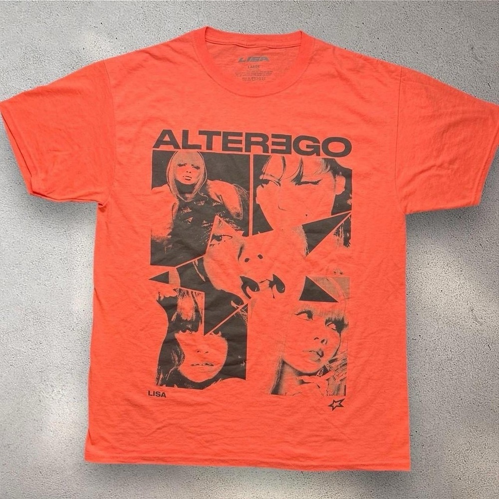 BLACKPINK Lisa Alter Ego Graphic T Shirt Orange K-Pop BLINK Tee Men Large